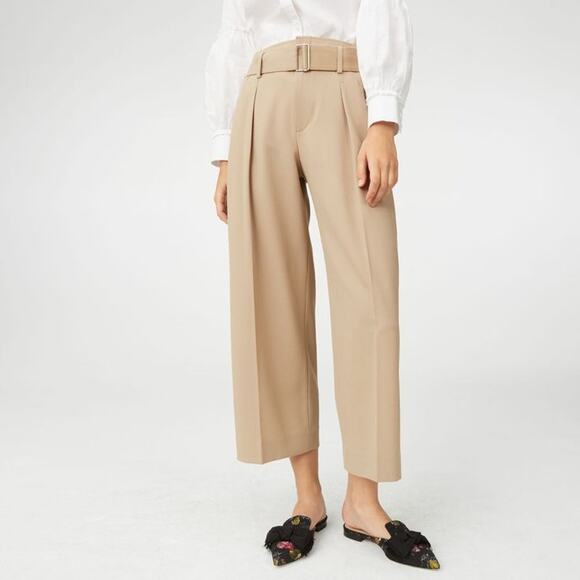 Club Monaco Women's Size 0 Khaki Wool Blend Christobelle Wide Leg Belted Pants - Picture 1 of 12